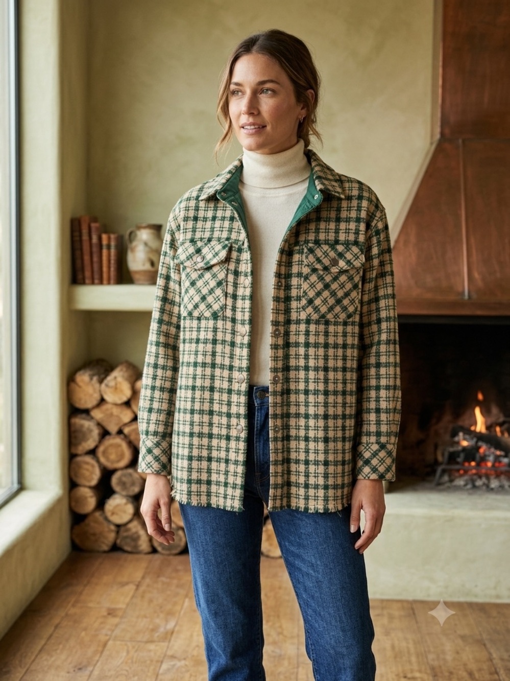 Kori Green and Cream Plaid Shacket